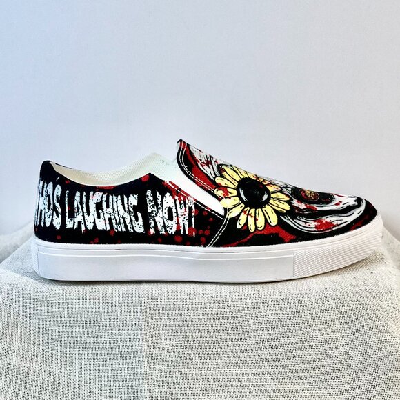 Midnight Monster Horror Slip-On Sneakers – Sunflower Eyes & Blood Splatter Art - Picture 4 of 16
